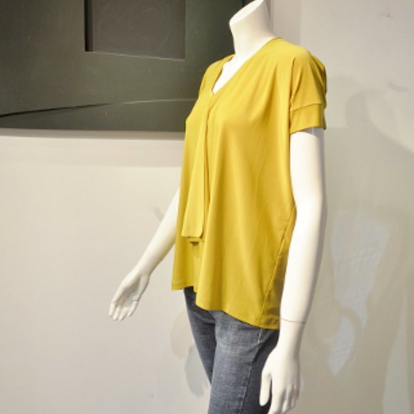 Ochre Waterfall Ruffle V Neck Short Sleeve Top - Picture 1 of 7